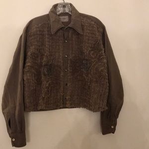 Vintage Mid-1990s Recess Cotton Flannel Cropped Shirt w Chenille Design Size L